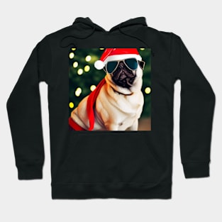 Christmas pug in Santa's hat Hoodie